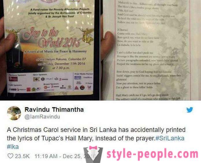 Šrilankā baznīcas draudzes izplatītas brošūras ar tekstu dziesmu reperis nevis lūgšanu